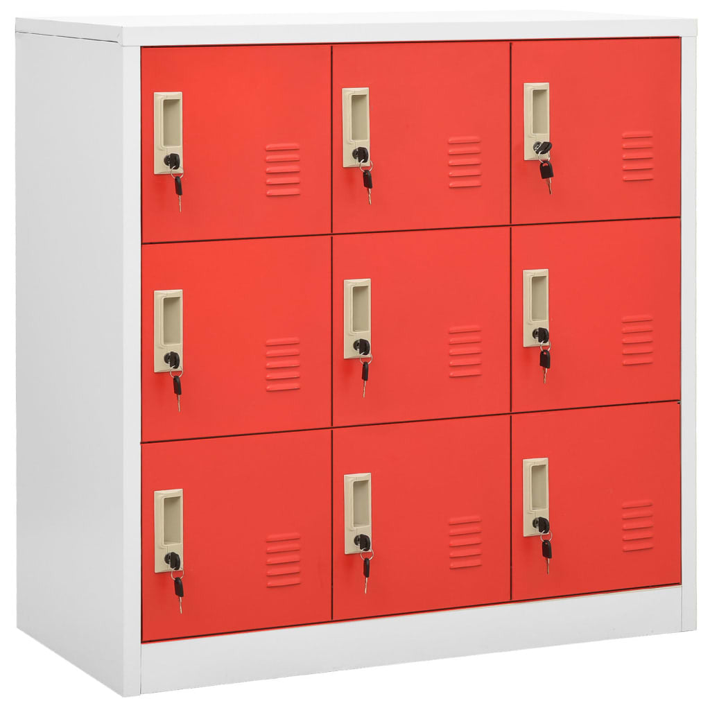 Locker Cabinet Light Gray and Red 35.4"x17.7"x36.4" Steel