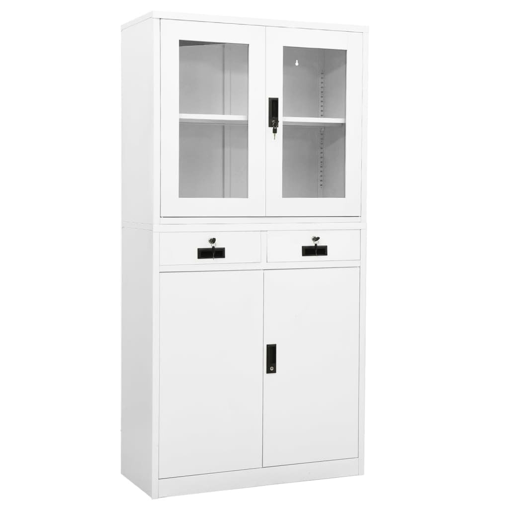 Office Cabinet White 35.4"x15.7"x70.9" Steel and Tempered Glass