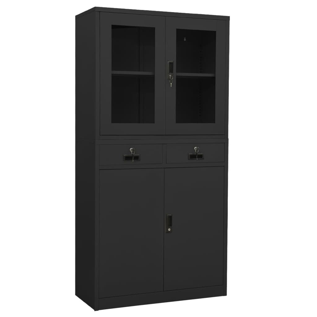 Office Cabinet Anthracite 35.4"x15.7"x70.9" Steel and Tempered Glass