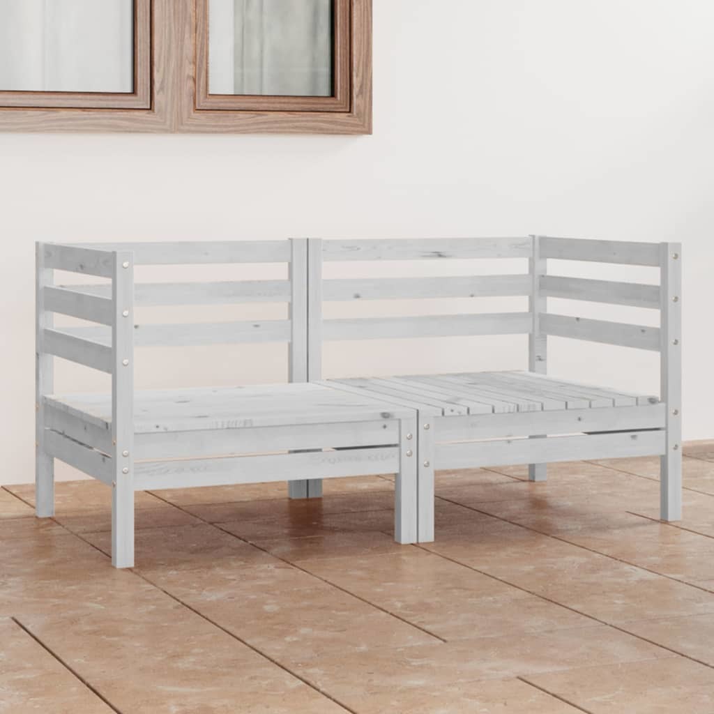 Patio 2-Seater Sofa White Solid Wood Pine