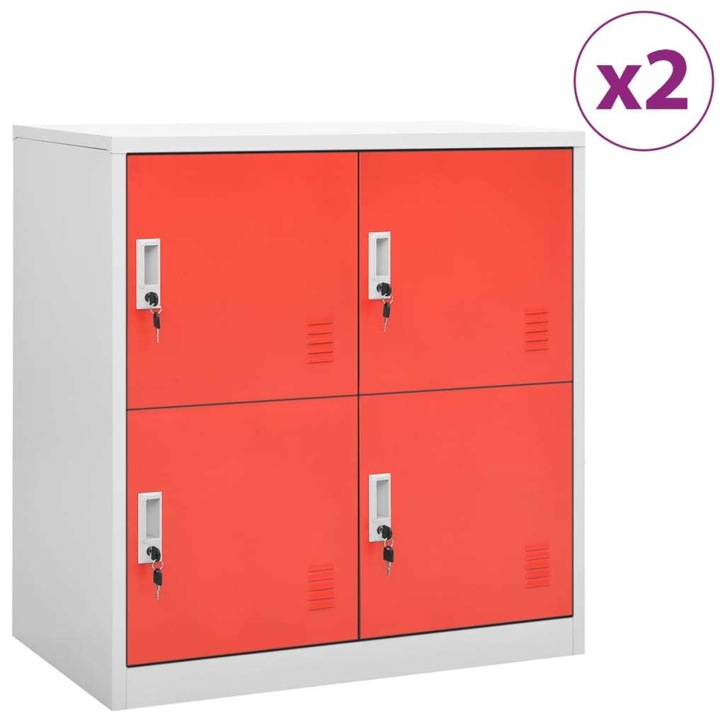 Locker Cabinets 2 pcs Light Gray and Red 35.4"x17.7"x36.4" Steel