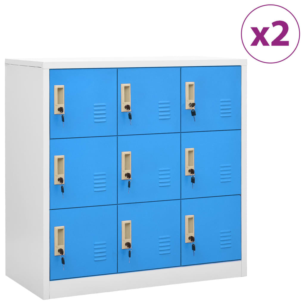 Locker Cabinets 2 pcs Light Gray and Blue 35.4"x17.7"x36.4" Steel