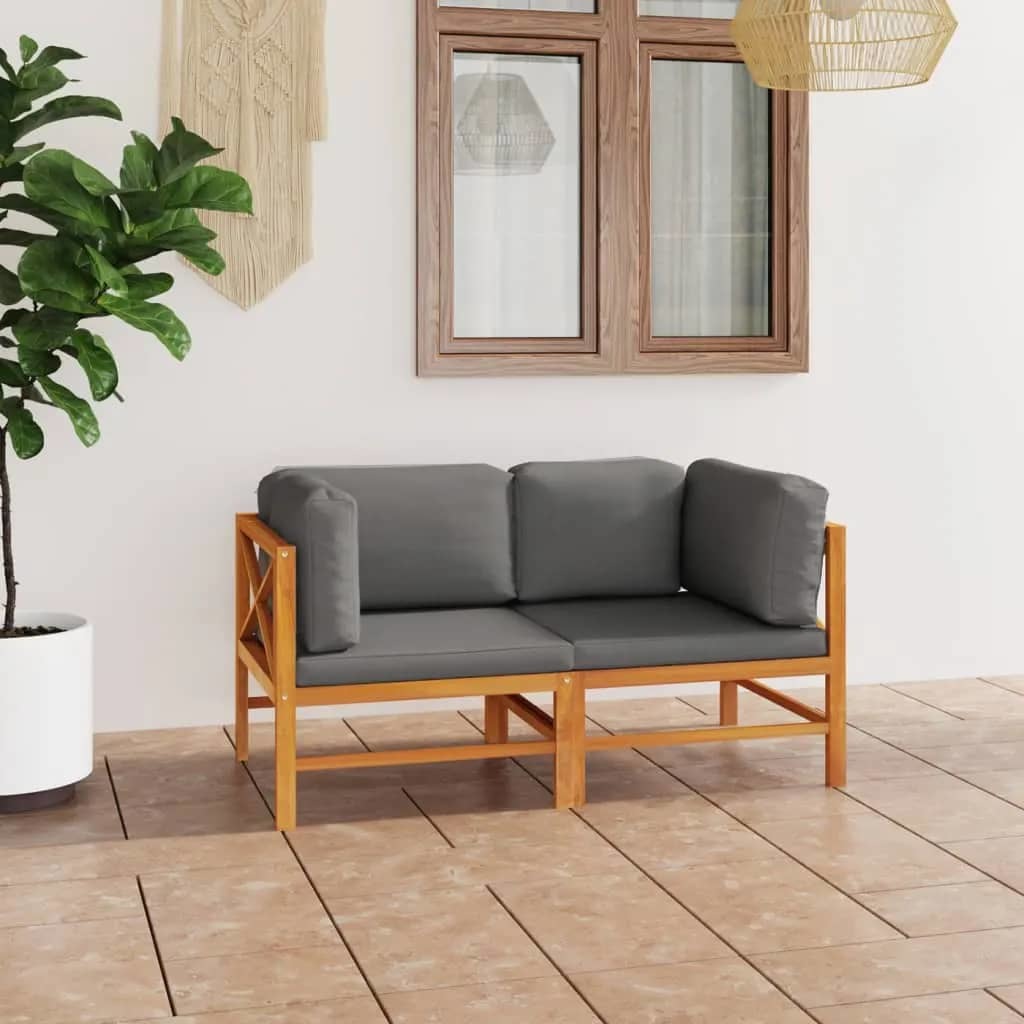 2-Seater Patio Sofa with Gray Cushions Solid Teak Wood