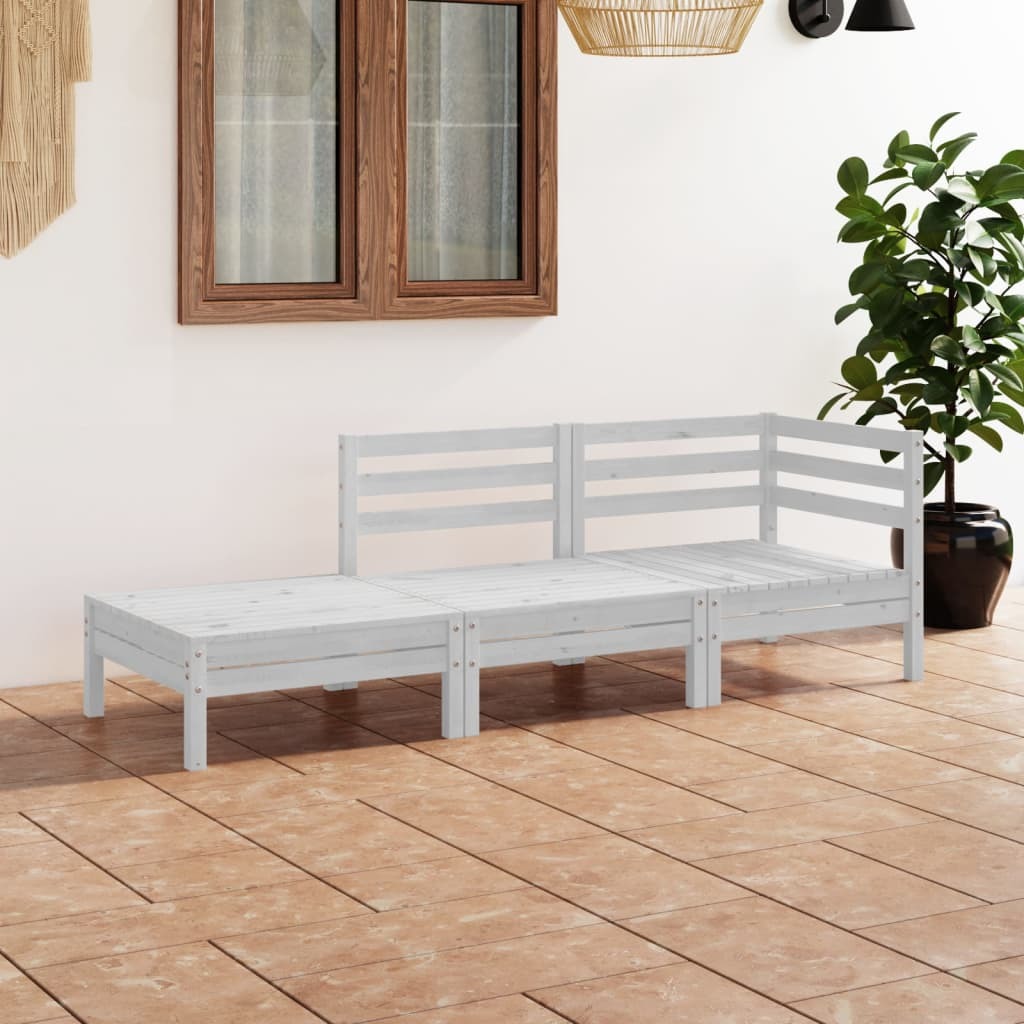 3 Piece Patio Lounge Set White Solid Wood Pine