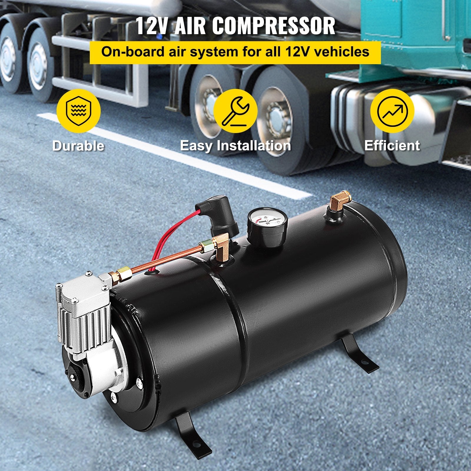 VEVOR Air Horn Compressor Tank Pump 3 Liters Tank Air Compressorfor 120PSI 12V Portable Air Compressor Pump For Truck Pickup On Board