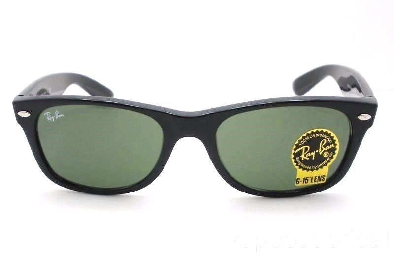 Ray Ban New Wayfarer sunglasses RB2132 901 55mm Black G15 Green Lens