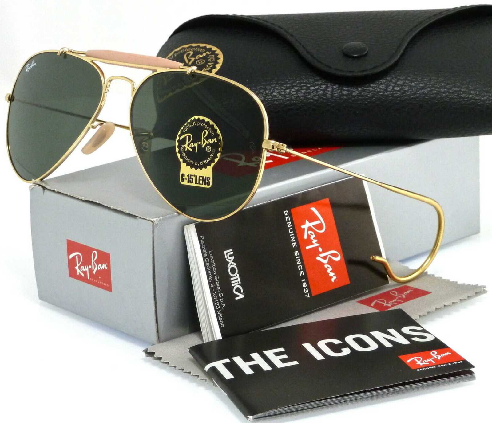 New RayBan Aviator Outdoorsman RB3030 L0216 Classic Gold Frames W/G-15 Lens 58MM