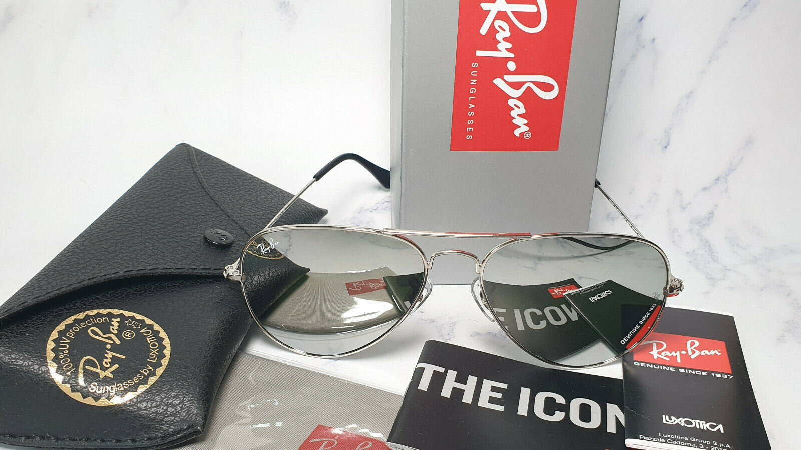 Ray Ban 3025 W3227 Aviator SIVER Frame with SILVER MIRROR Lens -SIZES  55mm , 58mm , 62mm