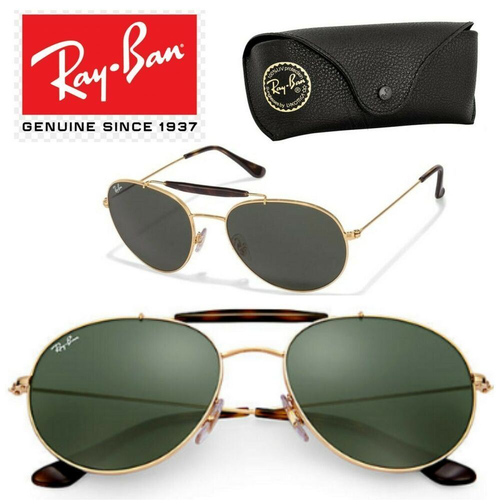 Ray Ban Sunglasses RB3540 001  - Double Bridge  - Gold Frame - Green G-15 Lens  - Size 58mm