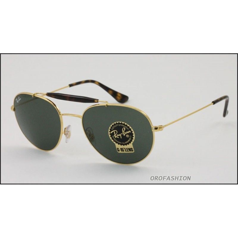 RAY-BAN RB 3540 001 GOLD METAL G-15 GREEN LENS MEN'S SUNGLASSES