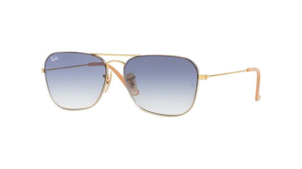 Ray-Ban Caravan Sunglasses Gold Metal Green Lens RB3136 001/3F Gold Frame Light Blue Lens - Size 58