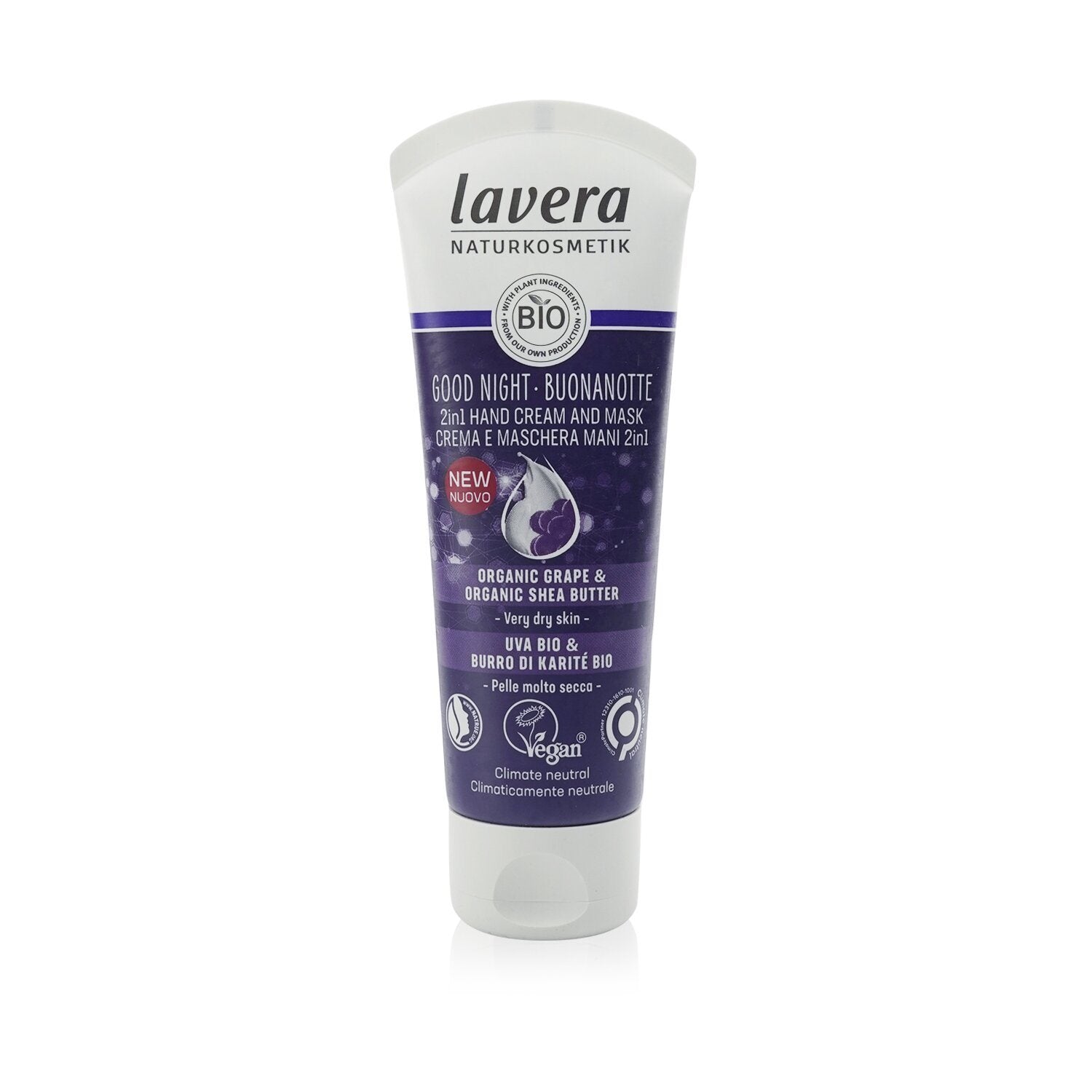 LAVERA - Good Night 2In1 Hand Cream & Mask Wirh Organic Grape & Organic Shea Butter - For Very Dry Skin 112279 / 645169 75ml/2.6oz